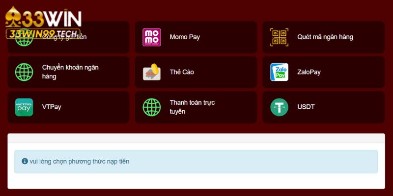 Sân chơi hỗ trợ thành viên nạp tiền bằng nhiều cách 